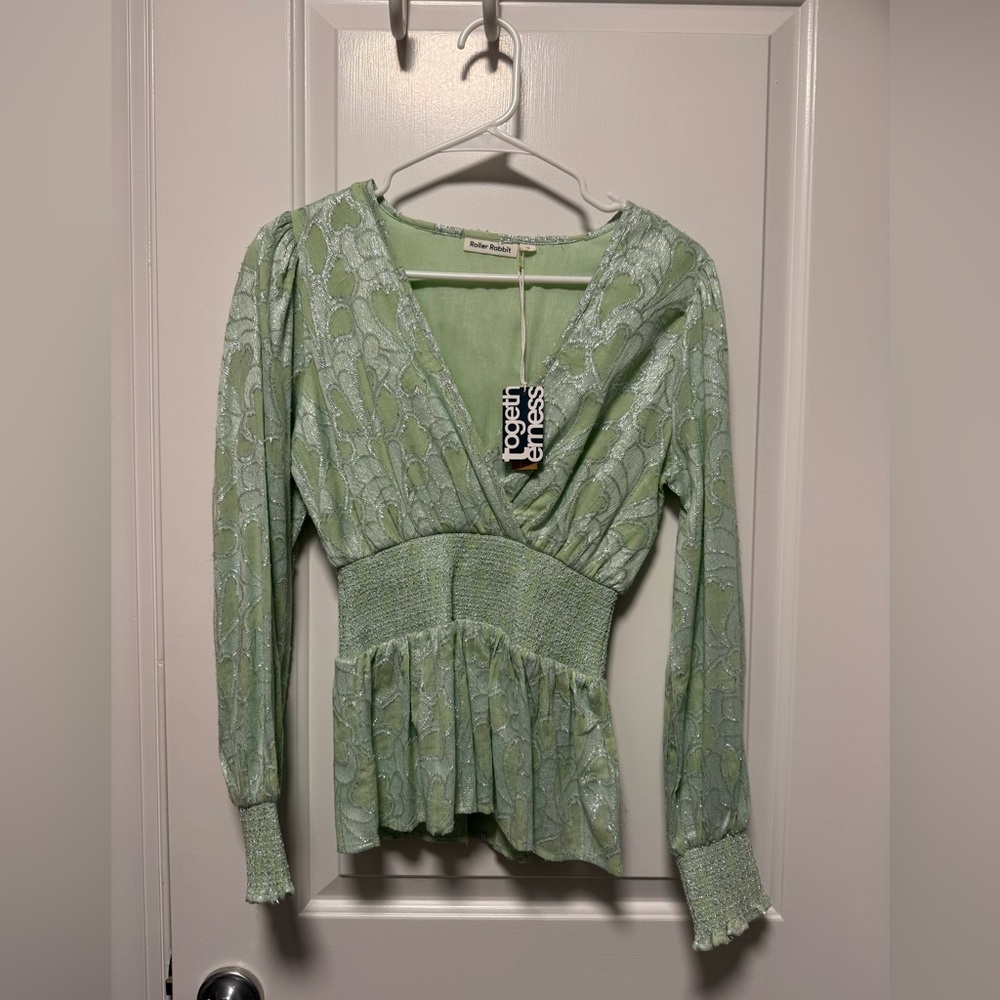 Roller Rabbit Green Metallic Long-Sleeve Top